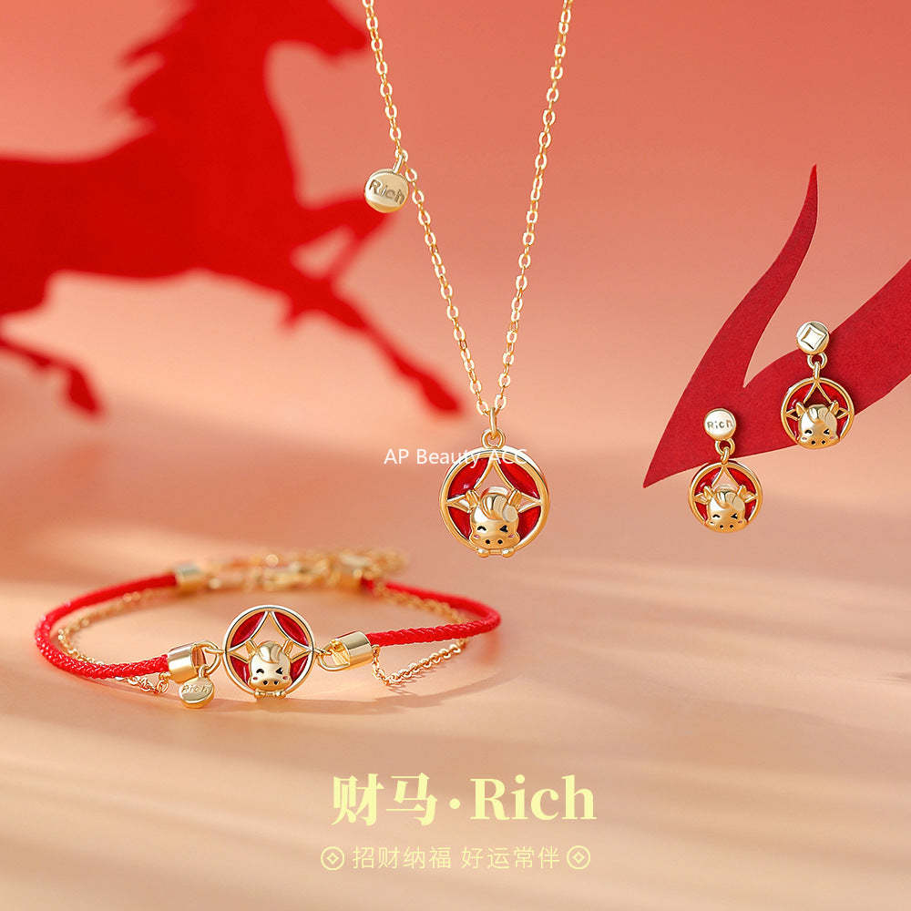 D廠-原創足銀S999財馬耳環本命年手鍊輕奢中式復古生肖馬項鍊首飾「YC10183E_1 YC2702N_1 YC5050SL_1」25.11-4