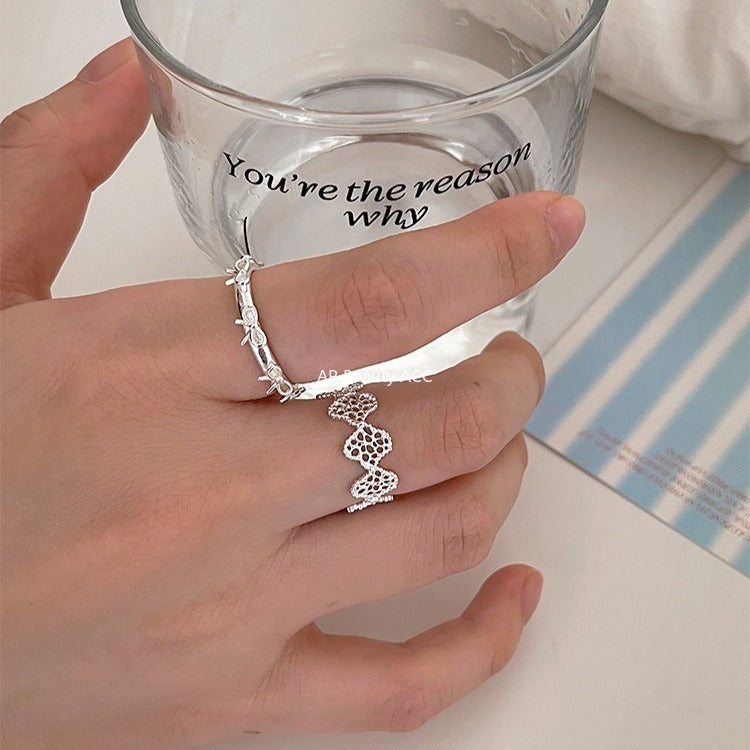 C廠-宮廷風蕾絲花邊純銀戒指輕奢小眾高級感蝴蝶結食指戒百搭氣質指環「JZ-0726」25.11-1