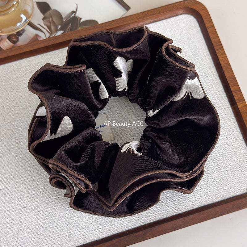 E廠-法式秋冬絲絨印花蝴蝶雙層大腸髮圈女氣質超大丸子頭馬尾頭繩頭飾「27695」25.11-3