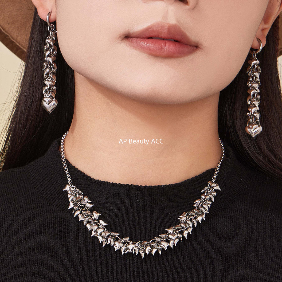 B廠-不鏽鋼多個桃心吊墜項鍊歐美時尚簡約輕奢風飾品鍍18k真金「P1700」25.11-3