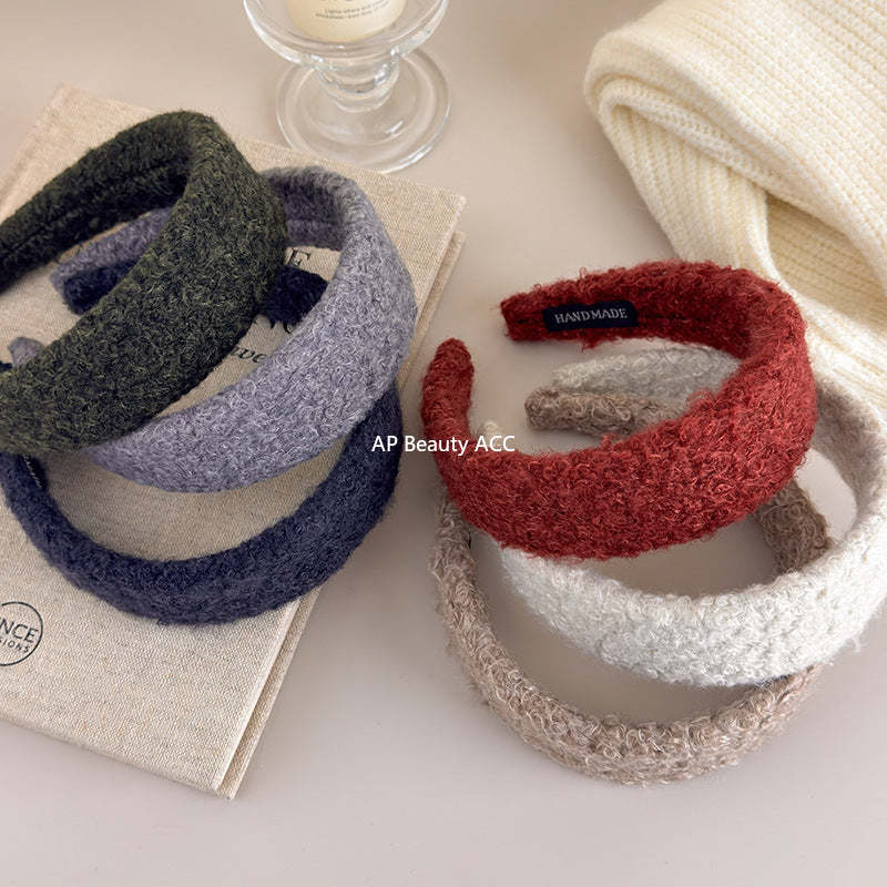 E廠-2025新款秋冬毛毛絨絨羊卷毛頭箍寬邊壓髮卡髮捆頭飾高顱頂髮箍女「27649」25.11-1