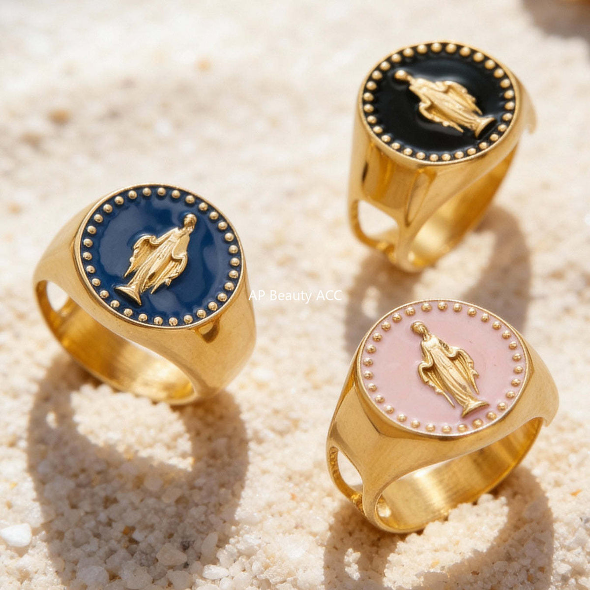 B廠-不鏽鋼側面開口女王滴油戒指琺瑯彩釉個性時尚設計手飾鍍18k真金「A676」25.12-3