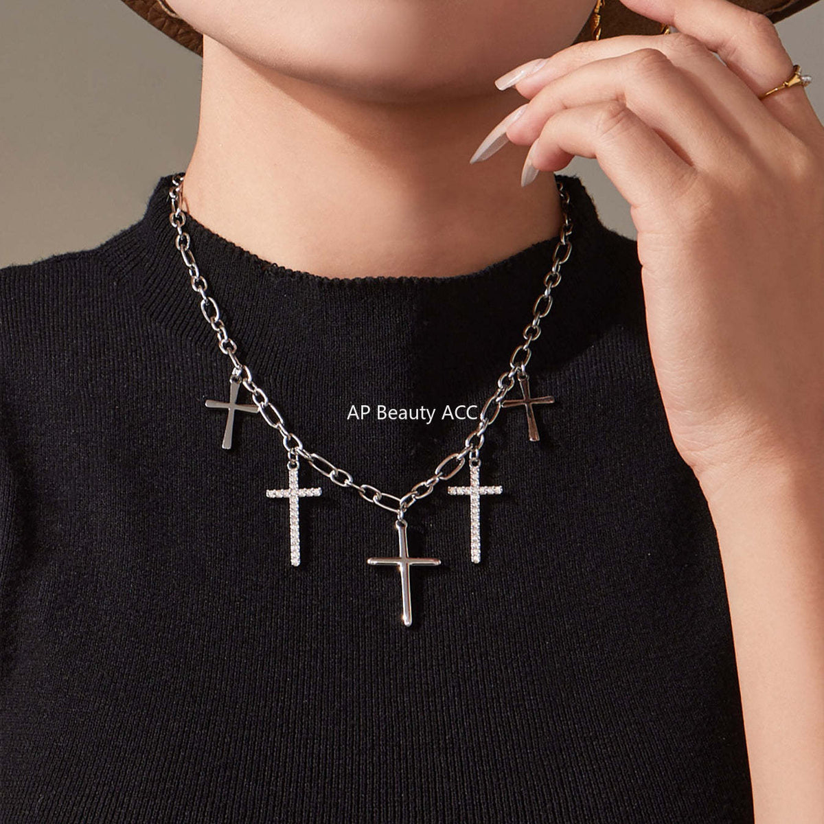 B廠-5A鋯石十字架嘻哈潮酷項鍊不鏽鋼鍍18k真金歐美風熱銷新款「P1346」25.11-3