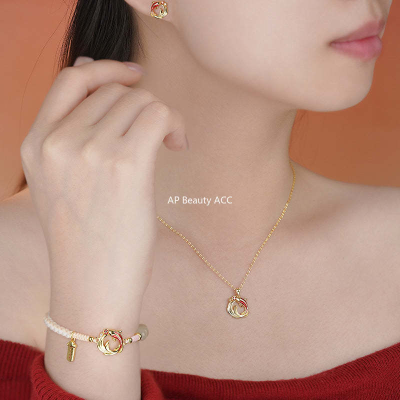 D廠-原創S999足銀年年有魚雙錦鯉耳環新年和田玉手鍊鎖骨鍊「YC4802SL_1 YC3241N_1 YC2728E_1」25.10-5