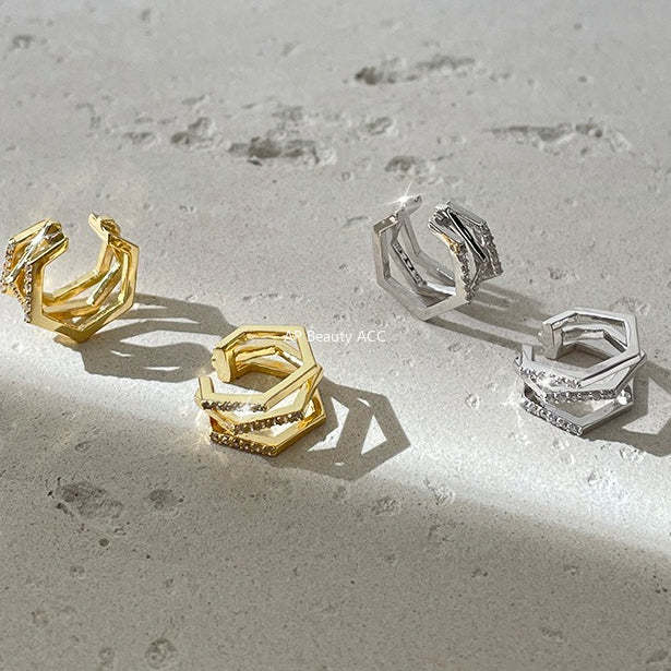 C廠-網紅個性疊戴風多層鋯石銀針耳耳釘女韓系時尚清冷ins無耳洞耳夾「EH-4292」25.12-3