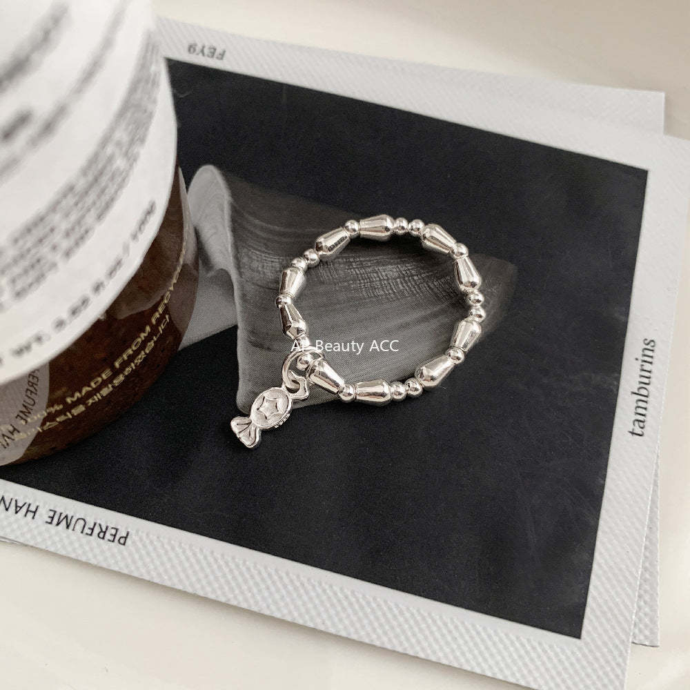 C廠-韓國輕奢小眾老花四葉草糖果十字架愛心大象米珠彈力S925純銀戒指「RC」25.11-4