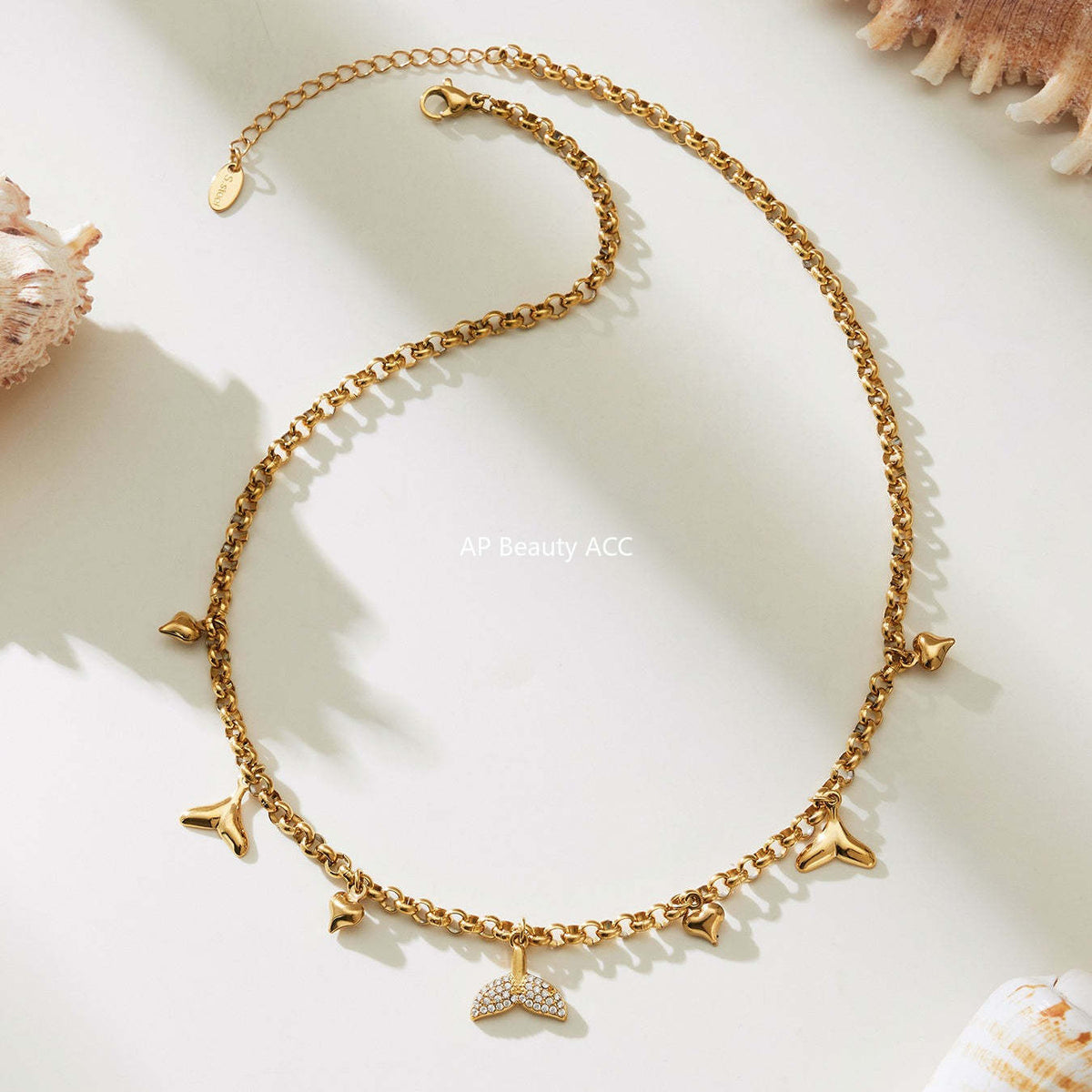 B廠-不鏽鋼DIY熱銷新款貝殼螃蟹5A鋯石帶鑽吊墜海洋沙灘風項鍊「P826」25.11-4