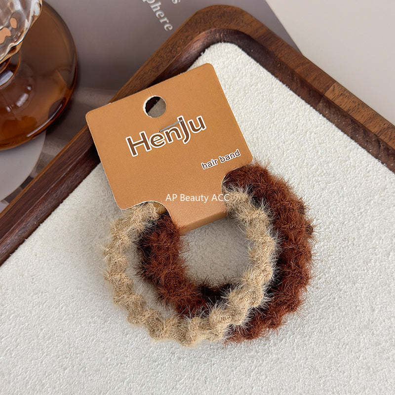 E廠-秋冬簡約加粗橡皮筋毛絨髮圈高彈力耐用女扎馬尾頭繩成人氣質髮繩「24257」25.11-3