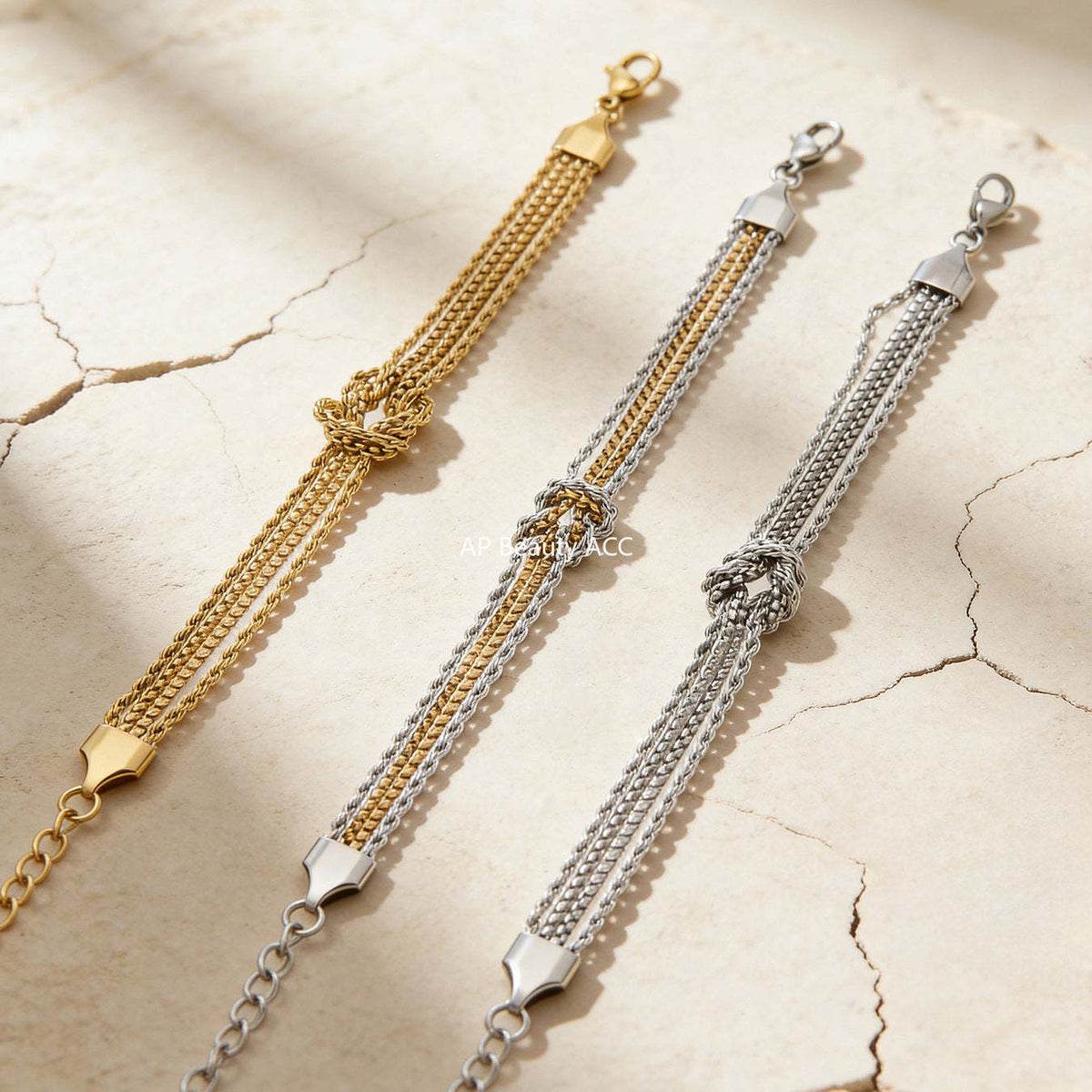 B廠-不鏽鋼打結鏈手鍊個性間電鍍18k真金INS小眾設計時尚百搭歐美手飾「E151」25.12-3
