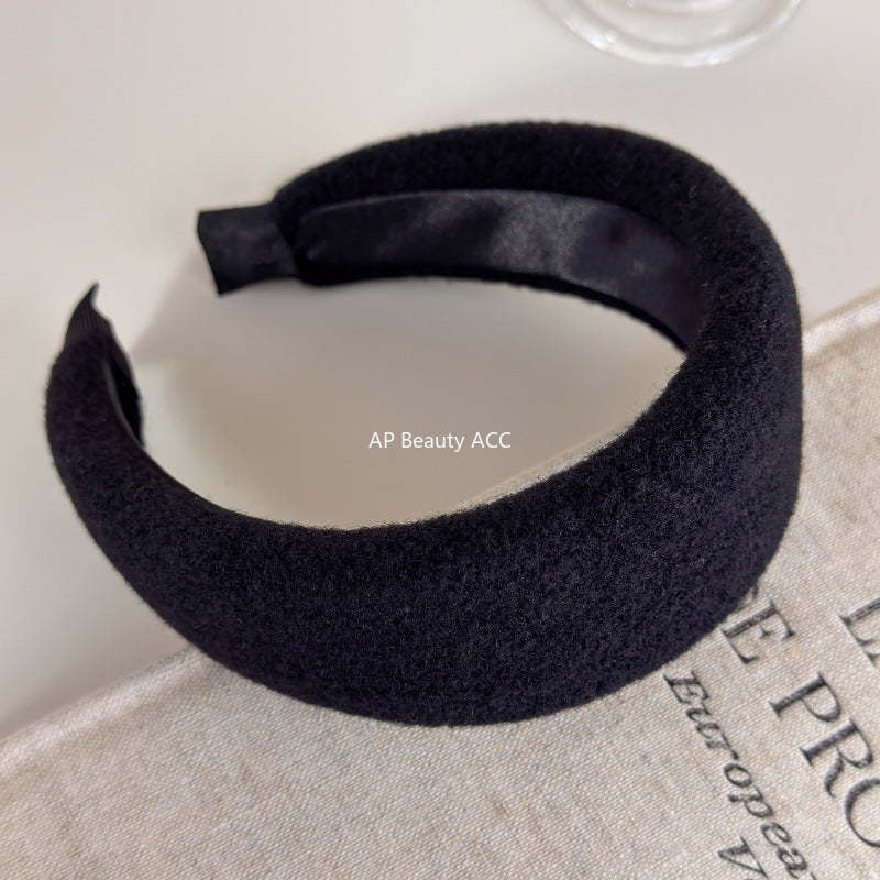 E廠-毛呢寬邊高顱頂髮箍女秋冬日常外戴洗臉壓髮頭箍韓系復古氣質髮卡「27699」25.11-3