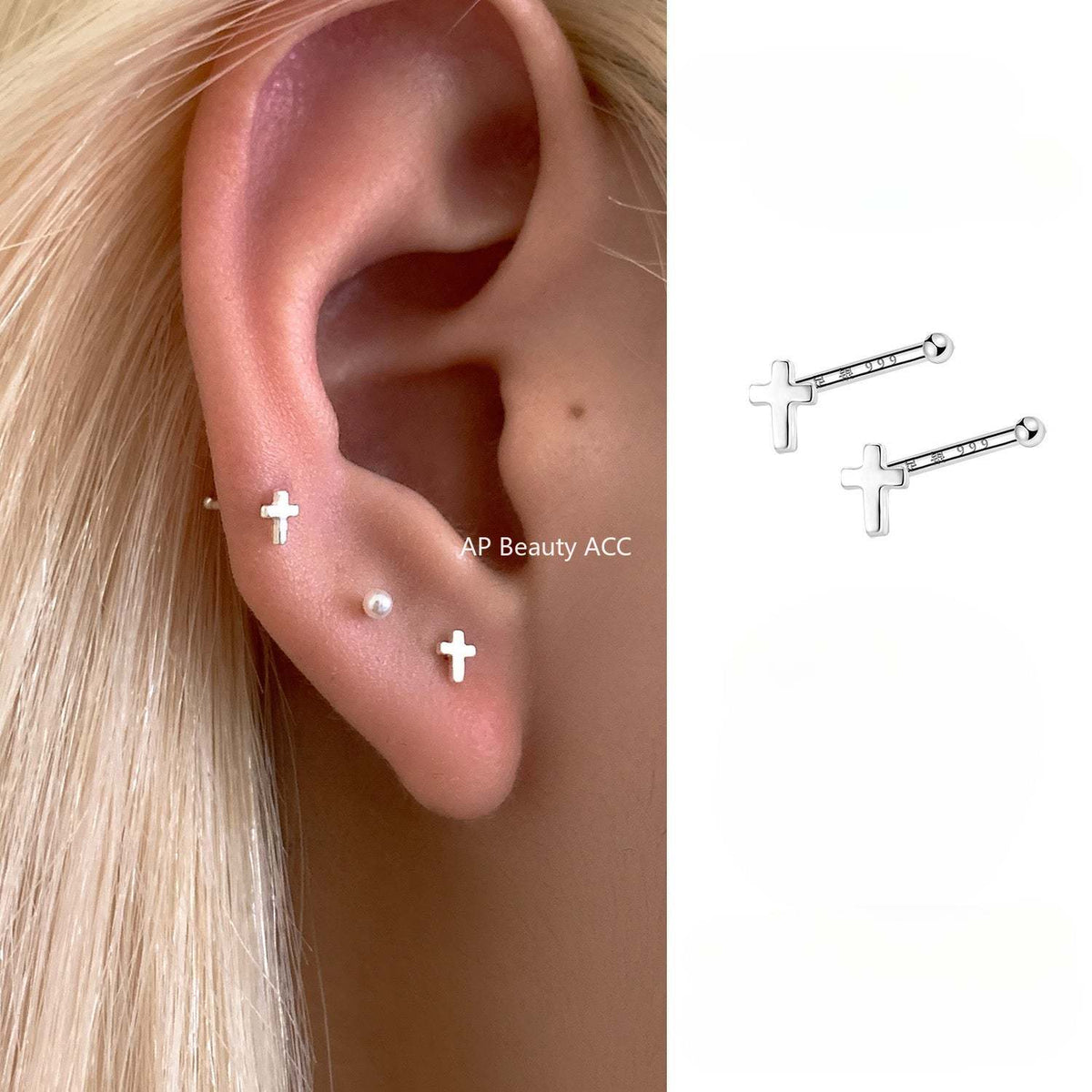 C廠-S99純銀十字架耳釘女韓版小眾高級感養耳耳骨釘極簡日常百搭耳飾「EH-4269」25.11-3