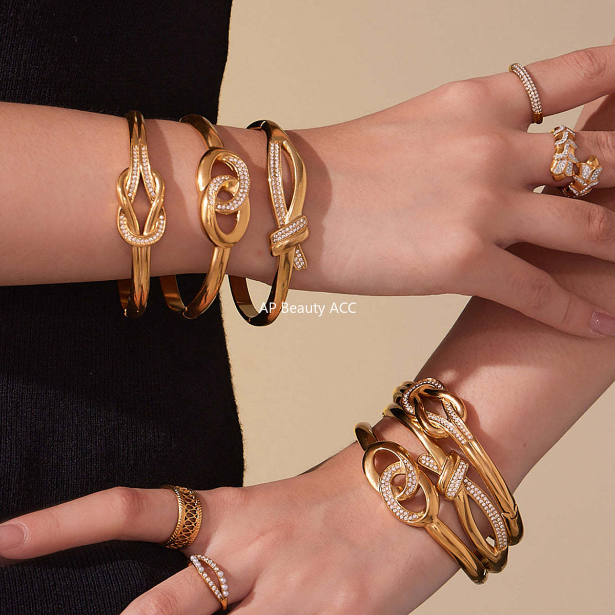 B廠-不鏽鋼滿鑽鋯石雙環卡扣手鐲歐美時尚簡約個性設計氣質手飾「Z509-Z510-Z511」25.10-5