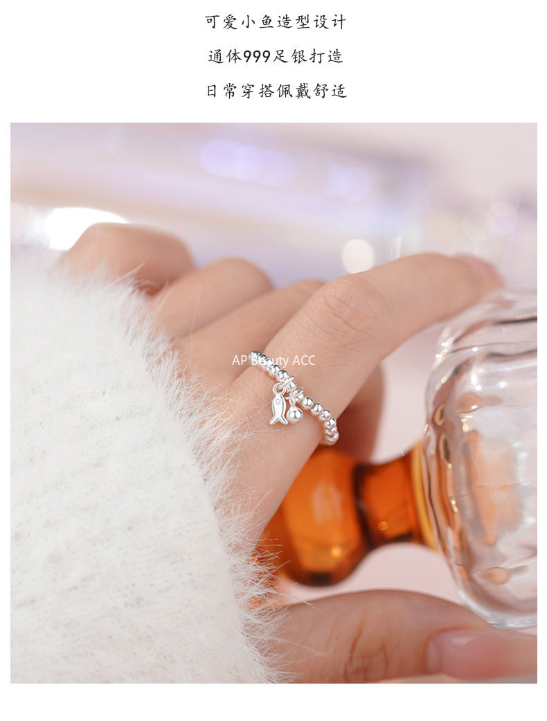 D廠-S999足銀可愛小魚圓珠戒指女輕奢ins風文藝個性甜美清新手飾「YC4572R_1」25.11-2