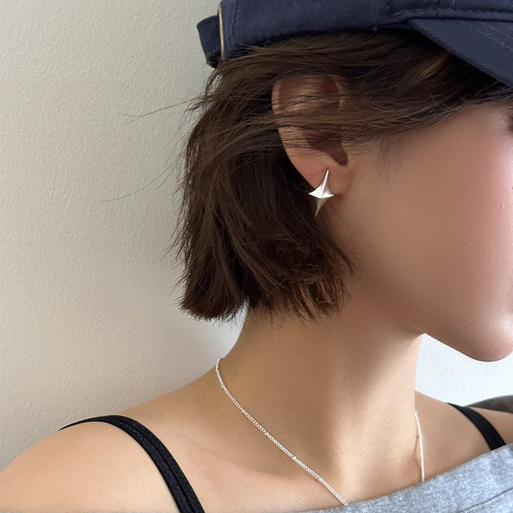 C廠-925銀針拉絲立體四芒星耳釘女輕奢高級氣質耳環日常百搭秋冬耳飾「EH-4119」25.11-2