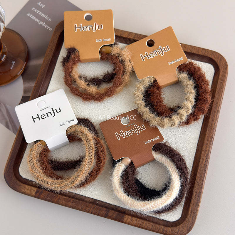 E廠-秋冬簡約加粗橡皮筋毛絨髮圈高彈力耐用女扎馬尾頭繩成人氣質髮繩「24257」25.11-3