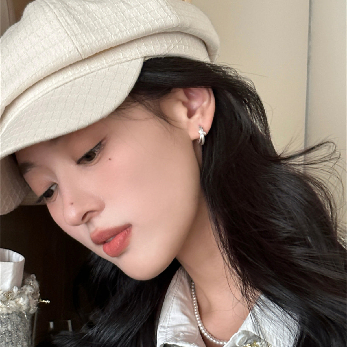 C廠-小眾高級感拉絲打結耳環女簡約冷淡風銀針耳扣日韓學生通勤耳飾「EH-3651」25.07-2