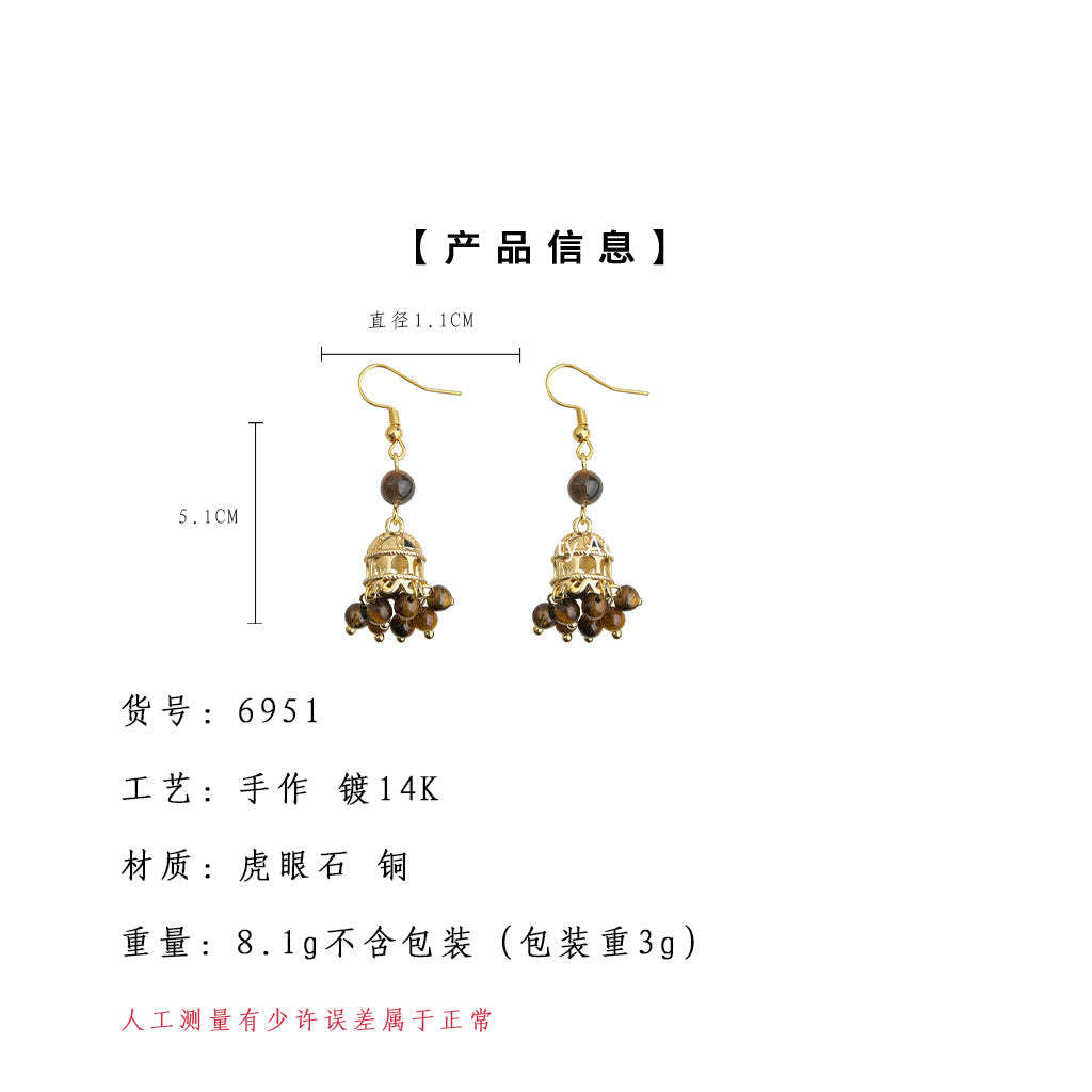 A廠-文藝復古手工作品虎眼石鳥籠創意設計師款新款耳環工廠耳環女飾品「6951」25.10-4