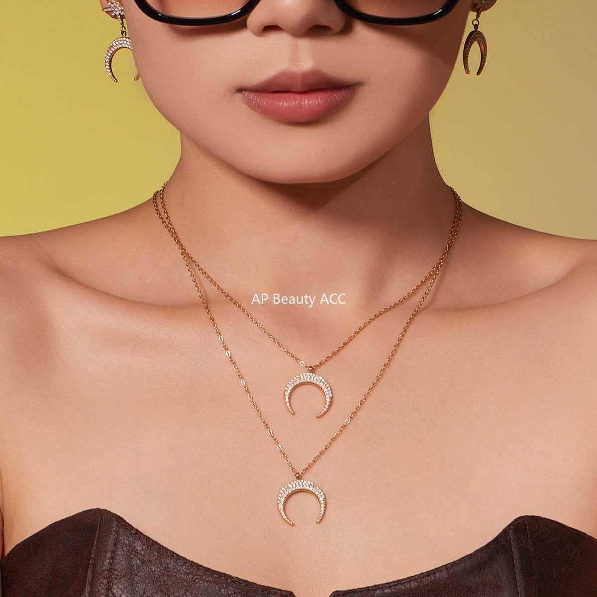 B廠-歐美熱銷新品不鏽鋼5A鋯石八芒星月牙吊墜耳環項鍊首飾套裝「TXP485」25.11-4