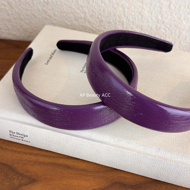 E廠-復古高級感茄紫色貴氣壓髮箍優雅精緻加厚漆皮紋亮面頭箍髮卡髮飾「27812」25.12-3