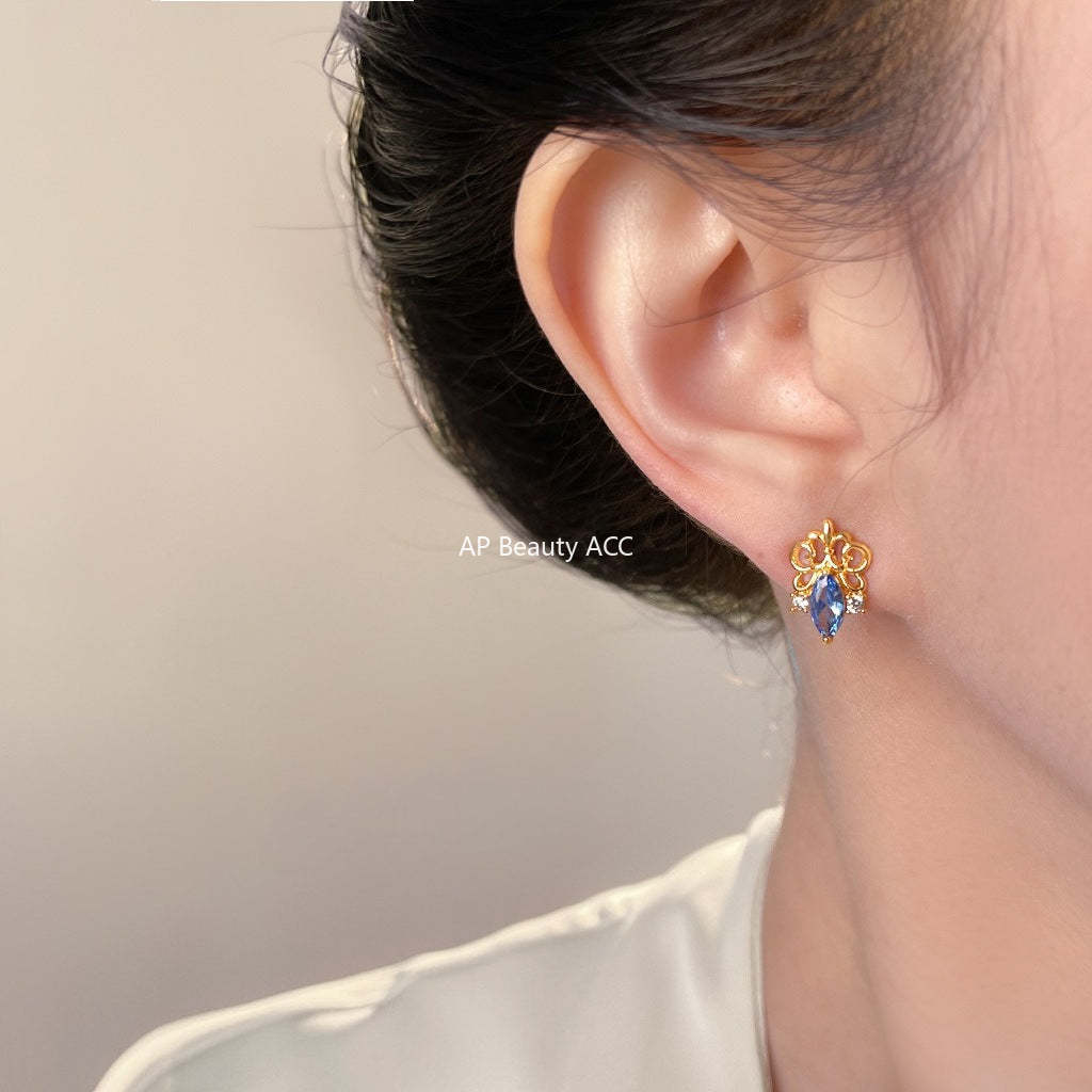 A廠-鳶尾花系列原創設計鑲嵌鋯石個性輕奢風新款高級感耳飾工廠耳釘「7163」25.11-4