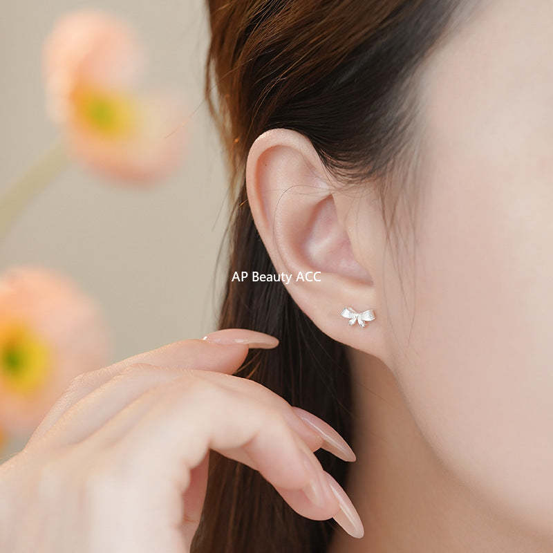 D廠-足銀S999清新蝴蝶結耳環女田園風輕奢可愛甜美女生百搭耳飾批發「YC3233E_1」25.11-1