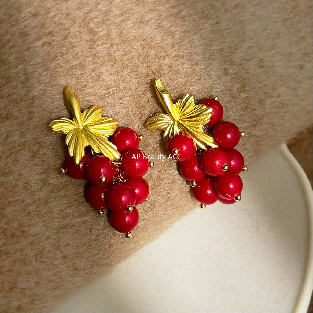 A廠-時尚高級感長款流蘇安可拉紅葡萄串新款手工耳環工廠耳飾「7205」25.12-2