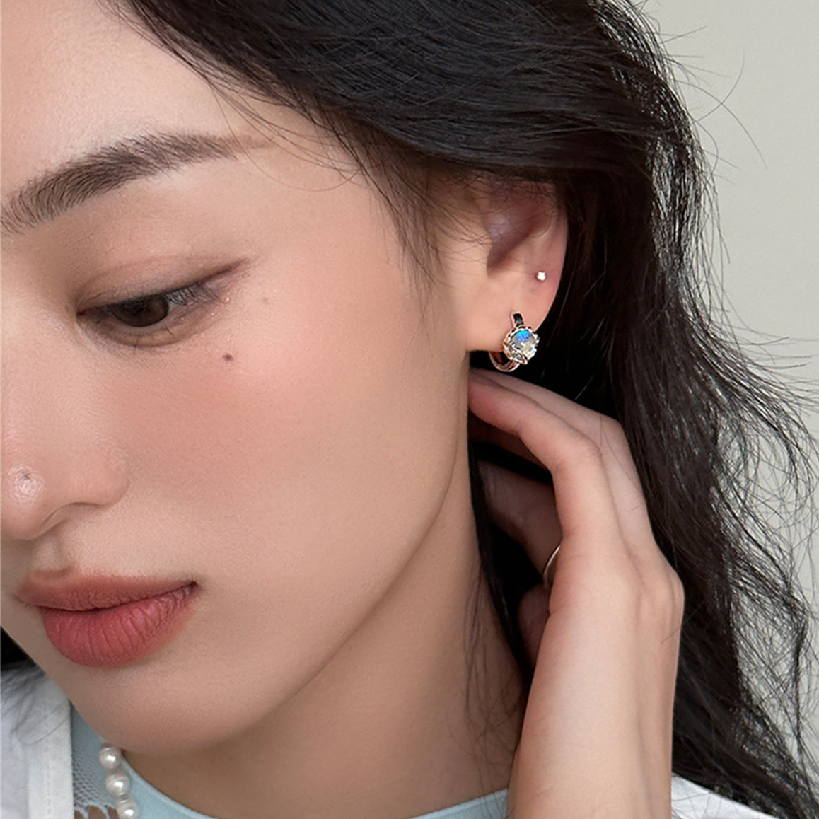 C廠-輕奢甜美月光石耳環女設計感高級小眾復古銀針耳圈百搭氣質耳扣「EH-3690」25.06-4