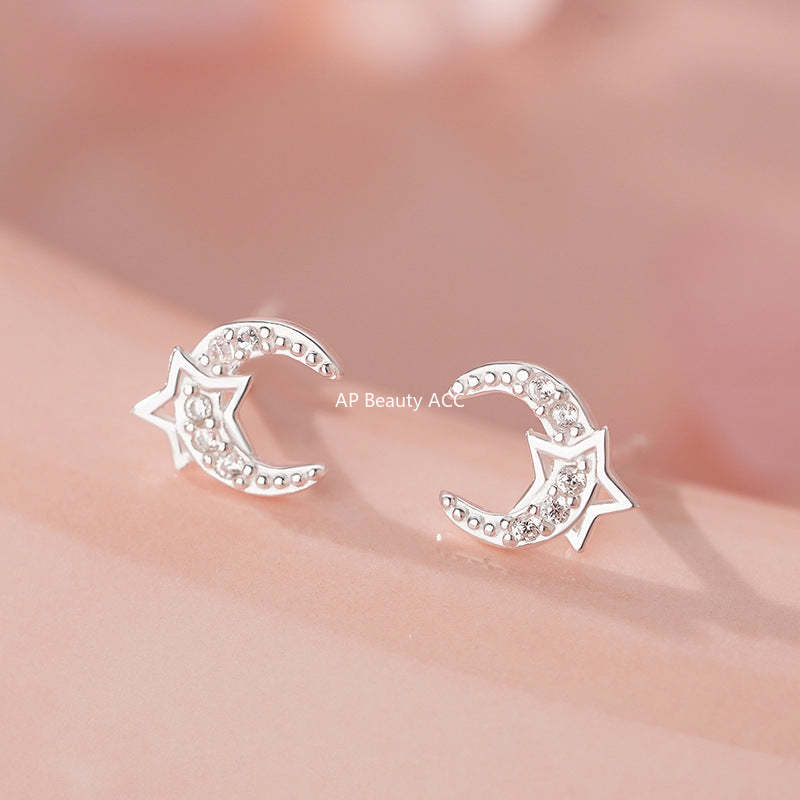D廠-S999足銀月亮星星耳環夢幻氣質韓風精美唯美高級個性甜美耳飾批發「YC4490E_1」25.11-3