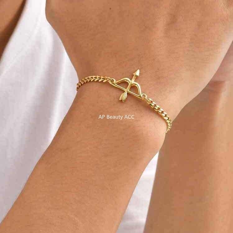 G廠-不鏽鋼六面磨鏈弓箭手鍊金色幾何射箭手鍊時尚氣質批發「BR-2621」25.11-1