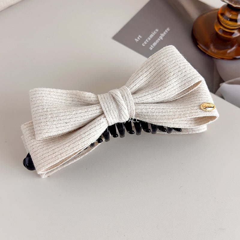 E廠-秋冬毛呢雙面蝴蝶結香蕉夾女後腦勺高馬尾髮夾氣質鯊魚夾頭飾髮卡「27708」25.11-3