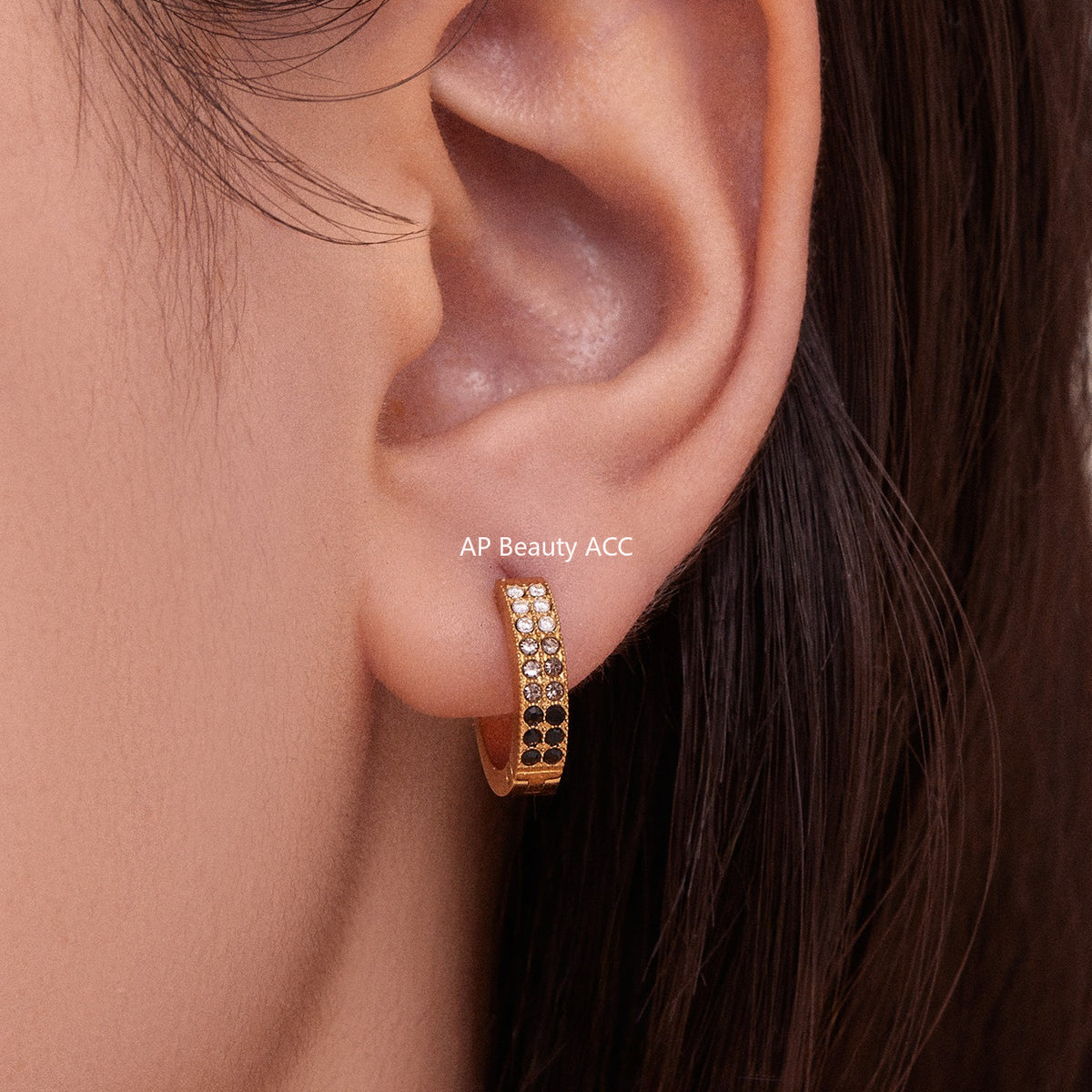 B廠-簡約C型鑲彩鑽拼色鋯石耳扣不鏽鋼鍍18k真金輕奢小眾耳環女「F798」25.11-1