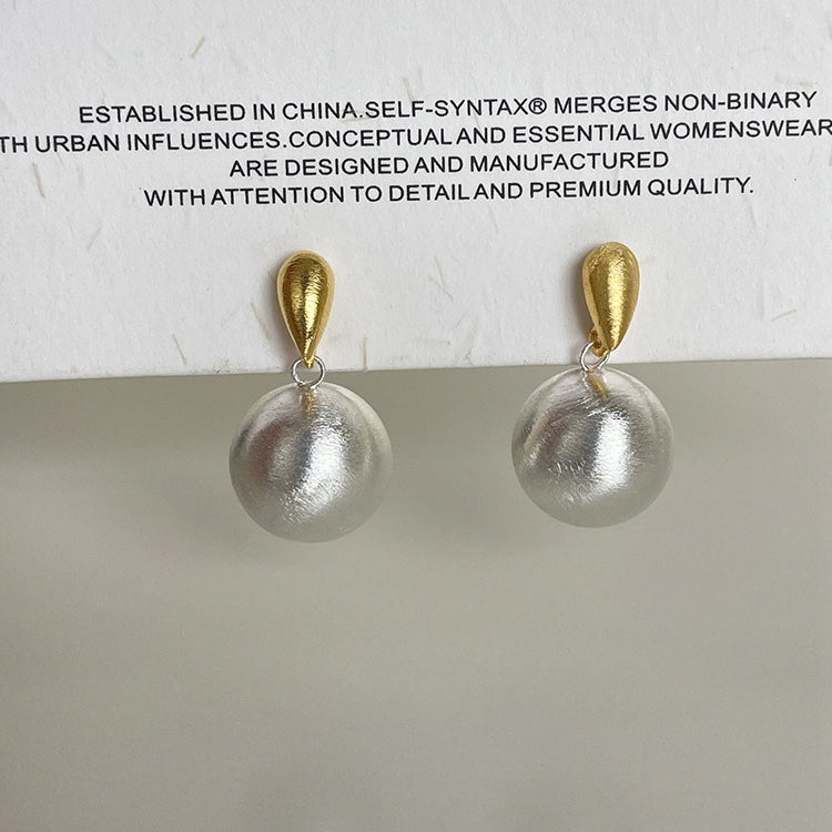 C廠-小眾設計拉絲金屬球耳釘女冷淡風個性925銀針高級感耳墜秋冬耳飾「EH-4287」25.11-4