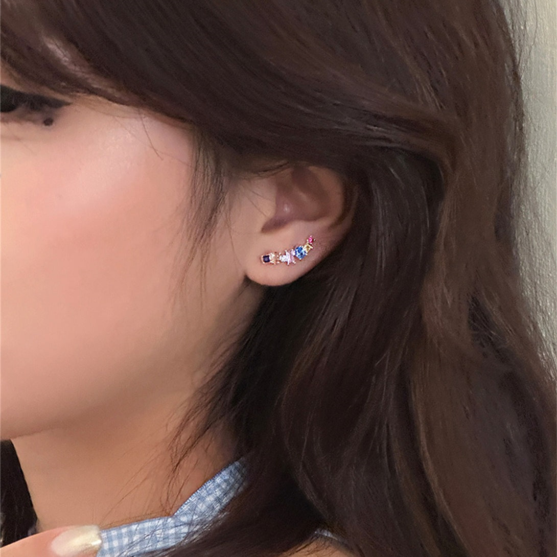 C廠-多巴胺甜美鋯石彩虹橋銀針耳釘女小眾設計感精緻耳環獨特撞色耳飾「EH-3982」25.09-4