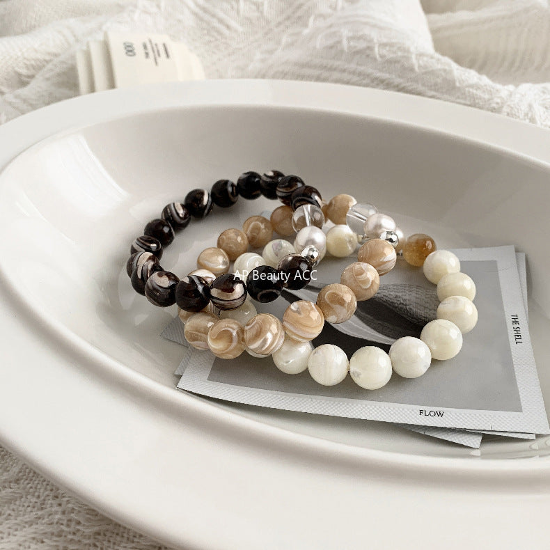 C廠-chic輕奢百搭天然貝珠海貝殼珠天然淡水珍珠天然白水晶黃塔晶手鍊「1543」25.11-2