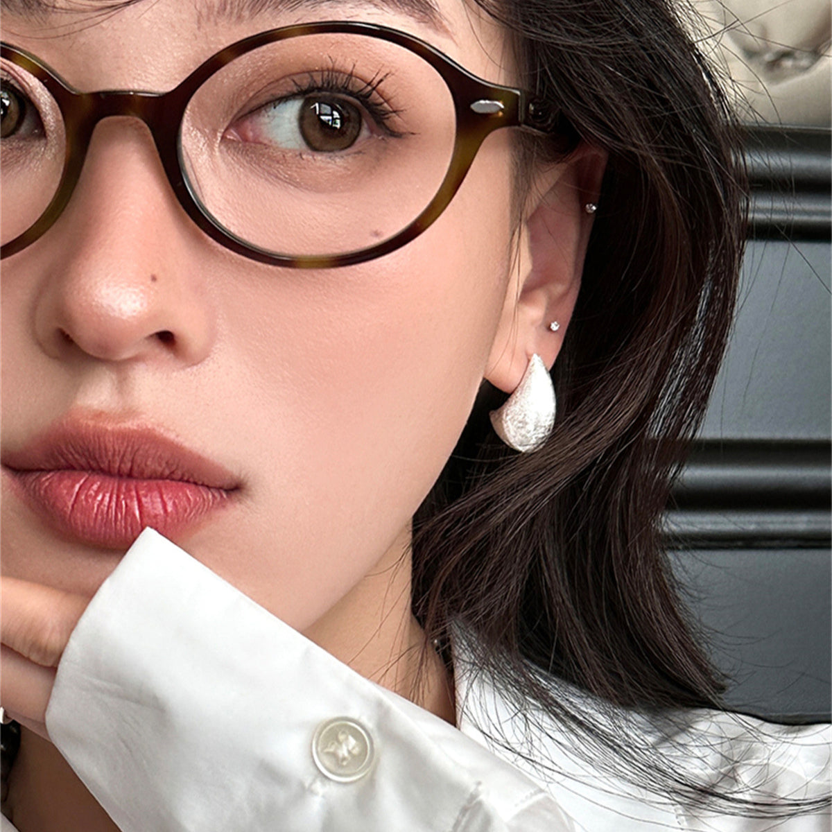 C廠-簡約大氣拉絲水滴銀針耳釘女秋冬復古時尚高級感氣質耳環輕奢耳飾「EH-3753」25.09-1