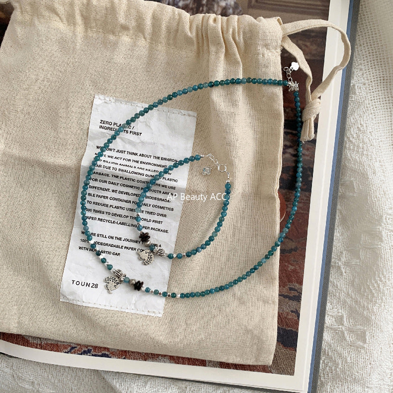 C廠-泰國清邁手工銀復古泰銀大象小象S925項鍊銀手鍊天然藍磷灰手鍊「1545」25.11-2