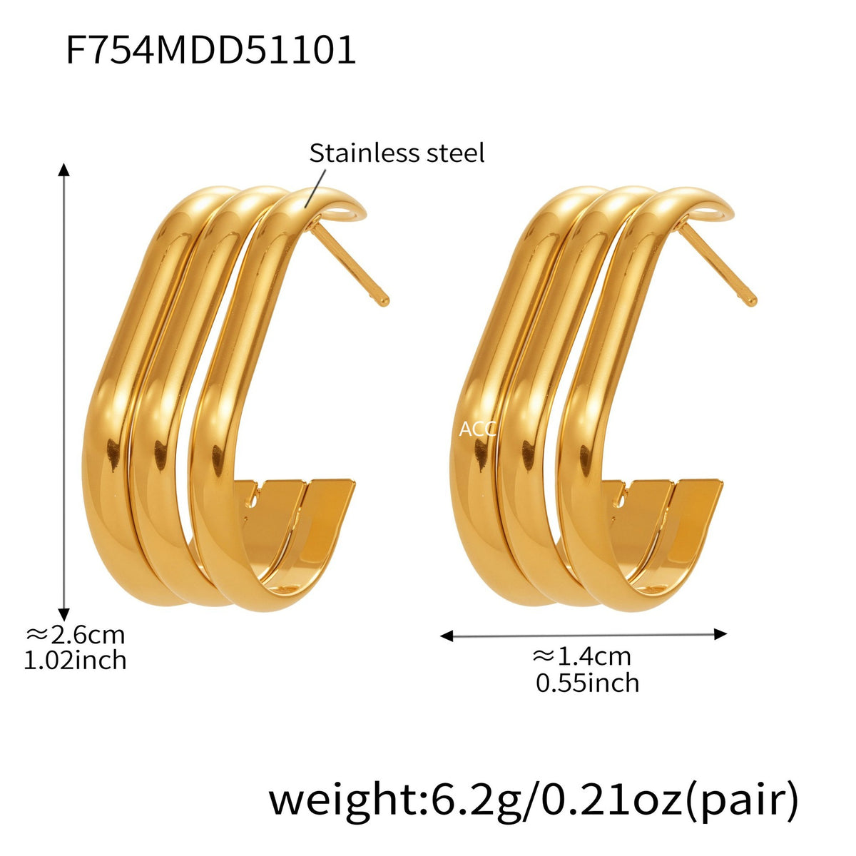 B廠-ins風小眾設計三層愛心形耳環不鏽鋼18k鍍金耳釘不掉色耳飾「F753」25.11-1