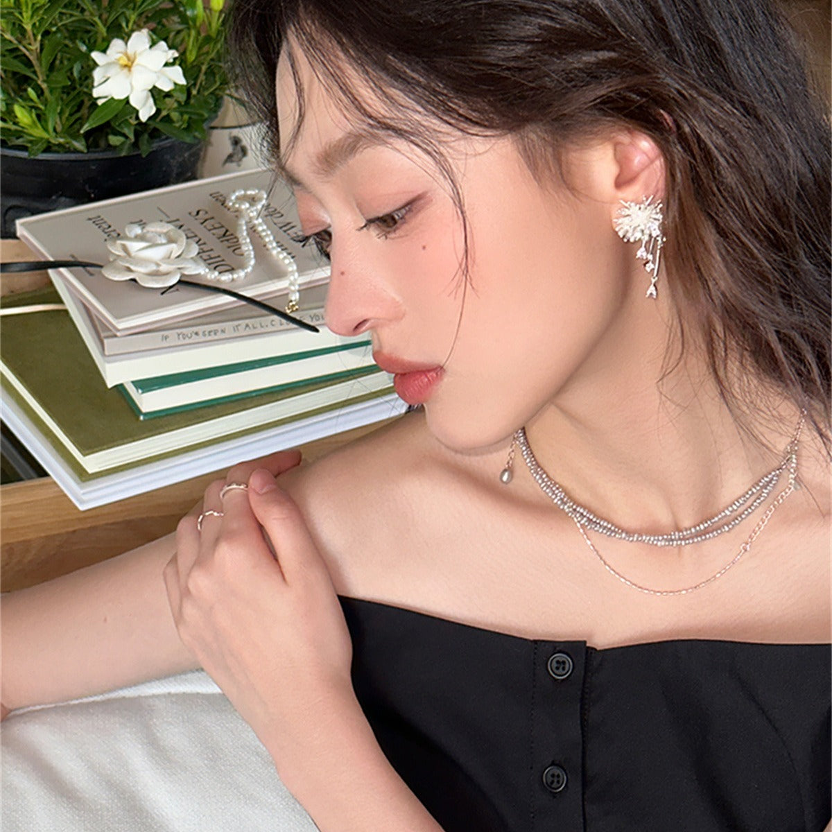 C廠-輕奢森系鋯石煙火流蘇耳釘女超仙百搭精緻耳環高級感百搭氣質耳飾「EH-4076」25.10-4