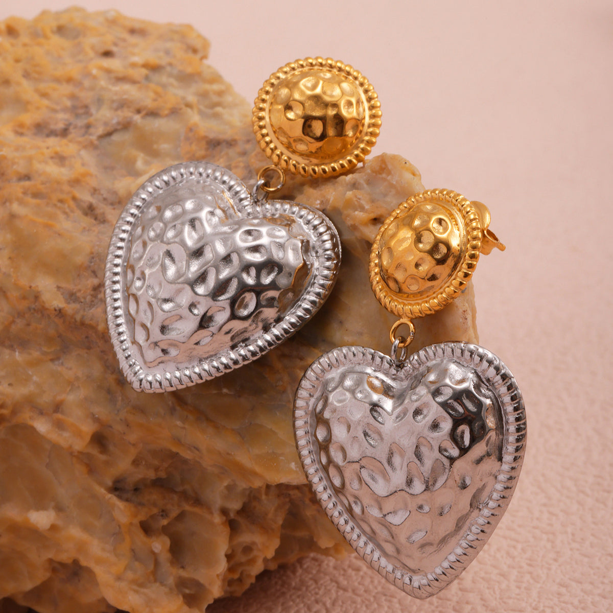 B廠-拼色愛心圓釘耳環桃心時尚個性耳墜宮廷風18K真金保色耳飾「F1379」25.05-3