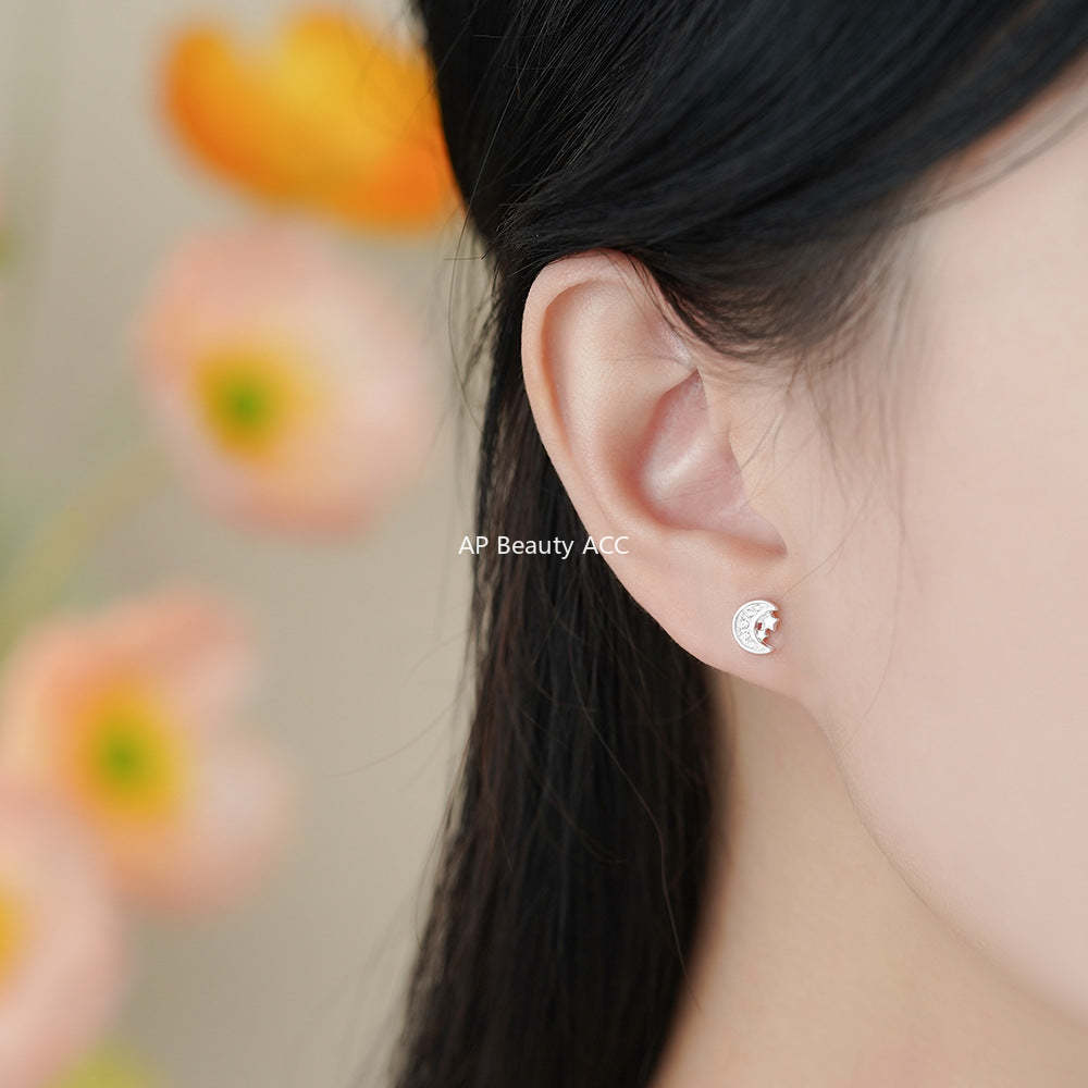D廠-足銀S999月亮星星耳環自然輕奢款韓風百搭簡約美麗精緻耳飾「YC4183E_1」25.12-1