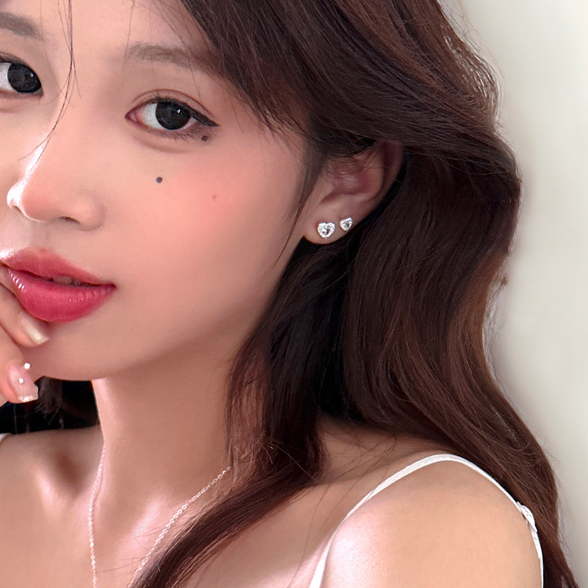 C廠-簡約清新超閃愛心鋯石耳釘女小眾設計百搭銀針耳環高級感通勤耳飾「EH-3950」25.08-5