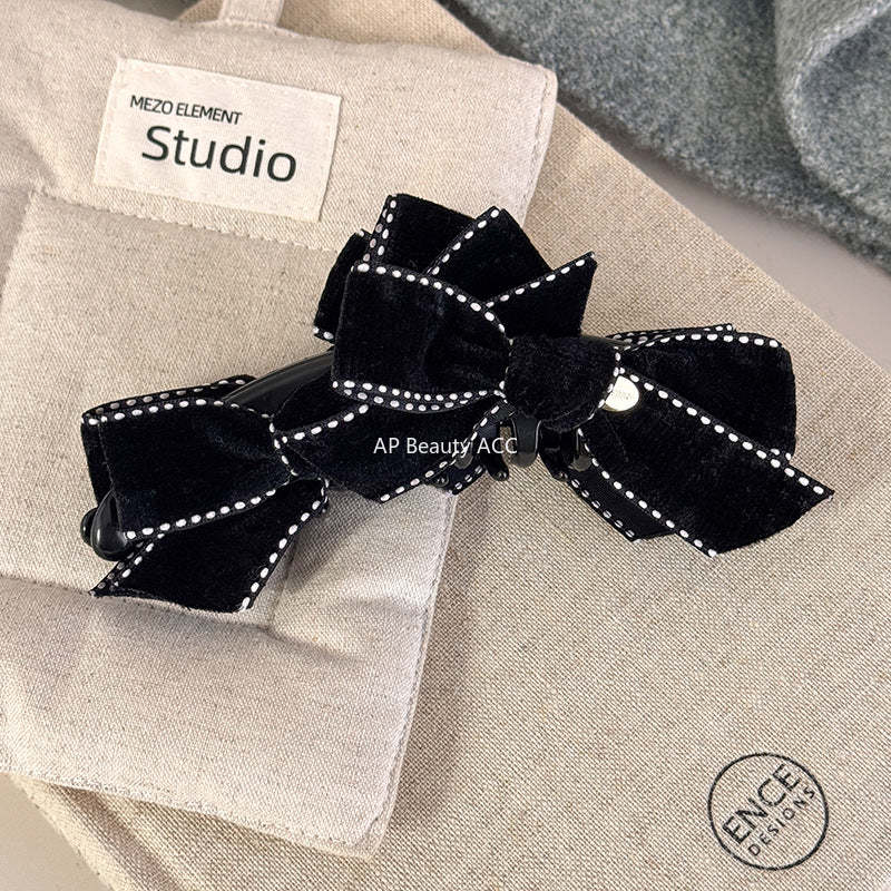 E廠-輕奢絲絨蝴蝶結扎馬尾一字夾懶人橫夾名媛風盤髮夾網紅同款香蕉夾「27734」25.12-1