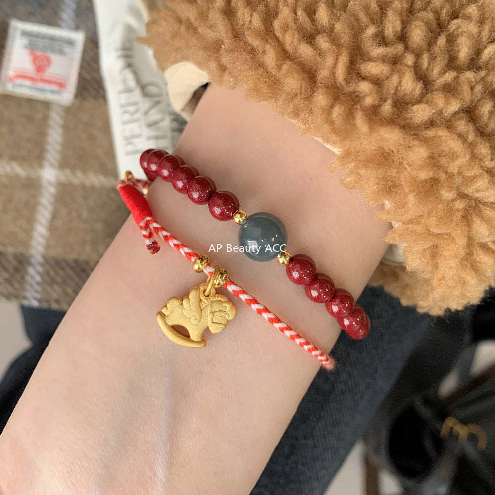 C廠-搖搖馬木馬2026屬馬生肖馬年S925純銀手工紅色（可調節）編繩手鍊「1630」25.12-3