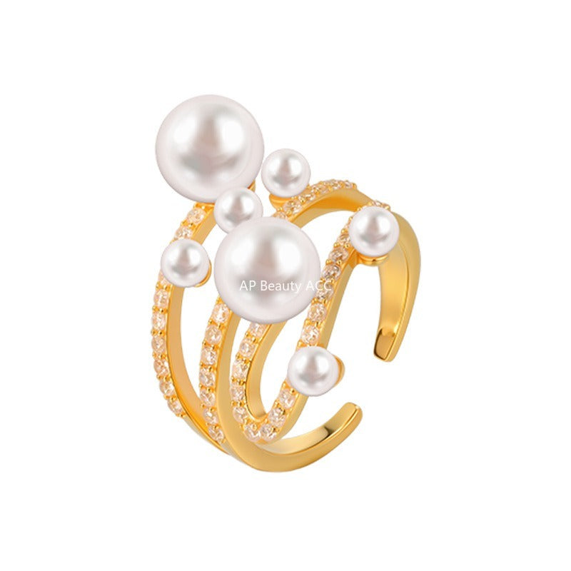 C廠-韓版優雅氣質冷淡風珍珠戒指女復古百搭高級感食指戒小眾設計指環「JZ-0728」25.11-1