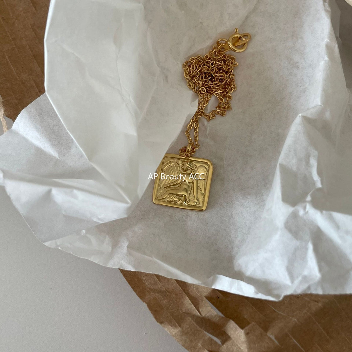 F廠-歐美韓國韓版S925純銀項鍊復古 天使之翼方牌項鍊吊墜「B776」25.11-2