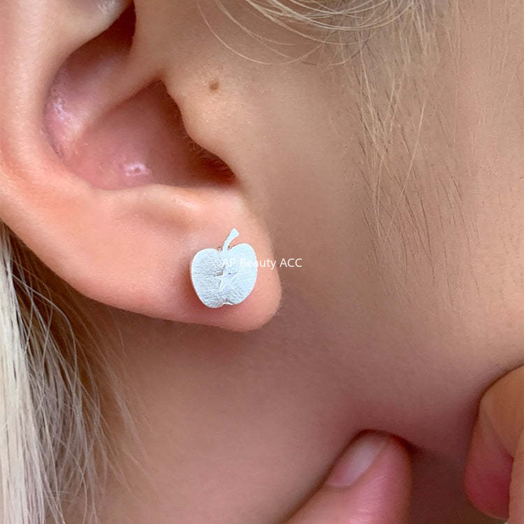 C廠-森系百搭蘋果耳釘女輕奢高級感星星銀針耳環冷淡風秋冬氣質耳飾品「EH-4339」25.11-4