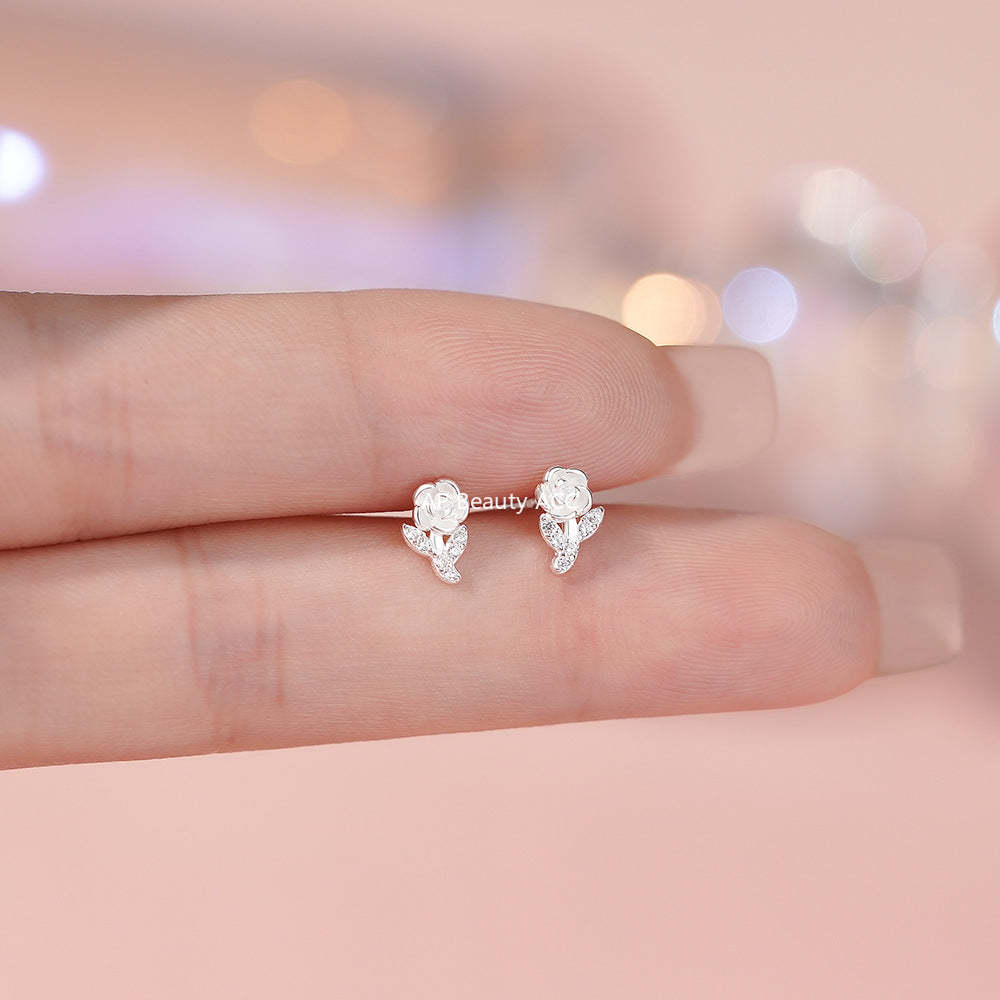 D廠-足銀S999森系田園風玫瑰花耳環女甜美百搭小清新耳環耳環批發「YC3052E_1」25.11-4