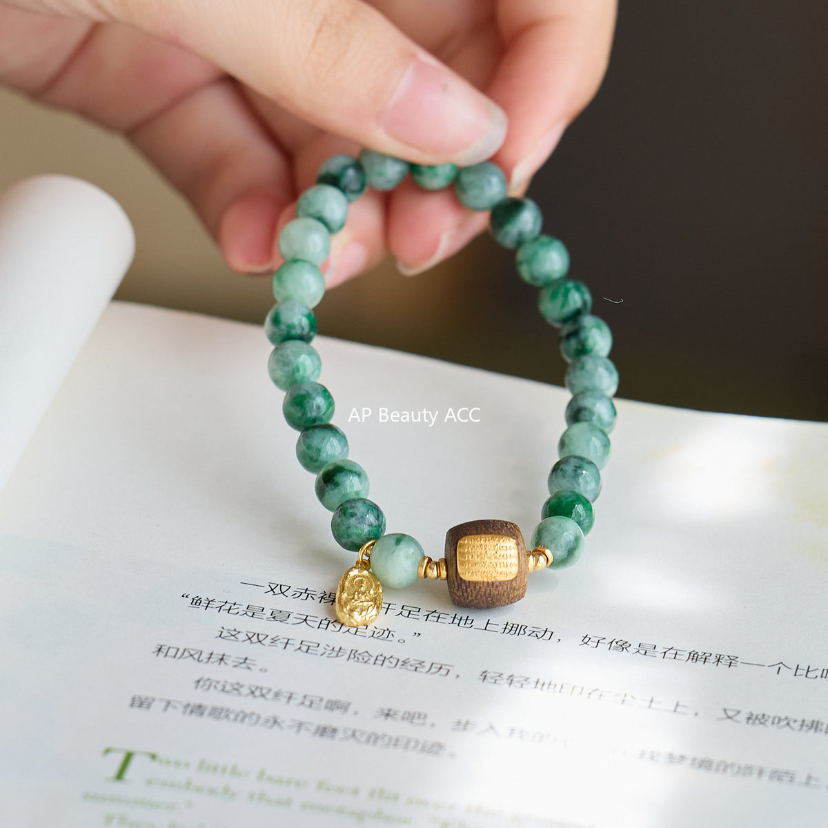 AS廠-天然緬甸翡翠A貨飄花手串女S925銀鍍金沈香五條經高級感送禮批發「071X518」25.10-1