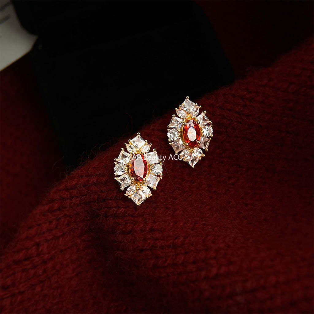 A廠-原創時尚高級感輕奢風幾何復古新款925銀針鋯石耳釘 耳飾「7189」25.12-2