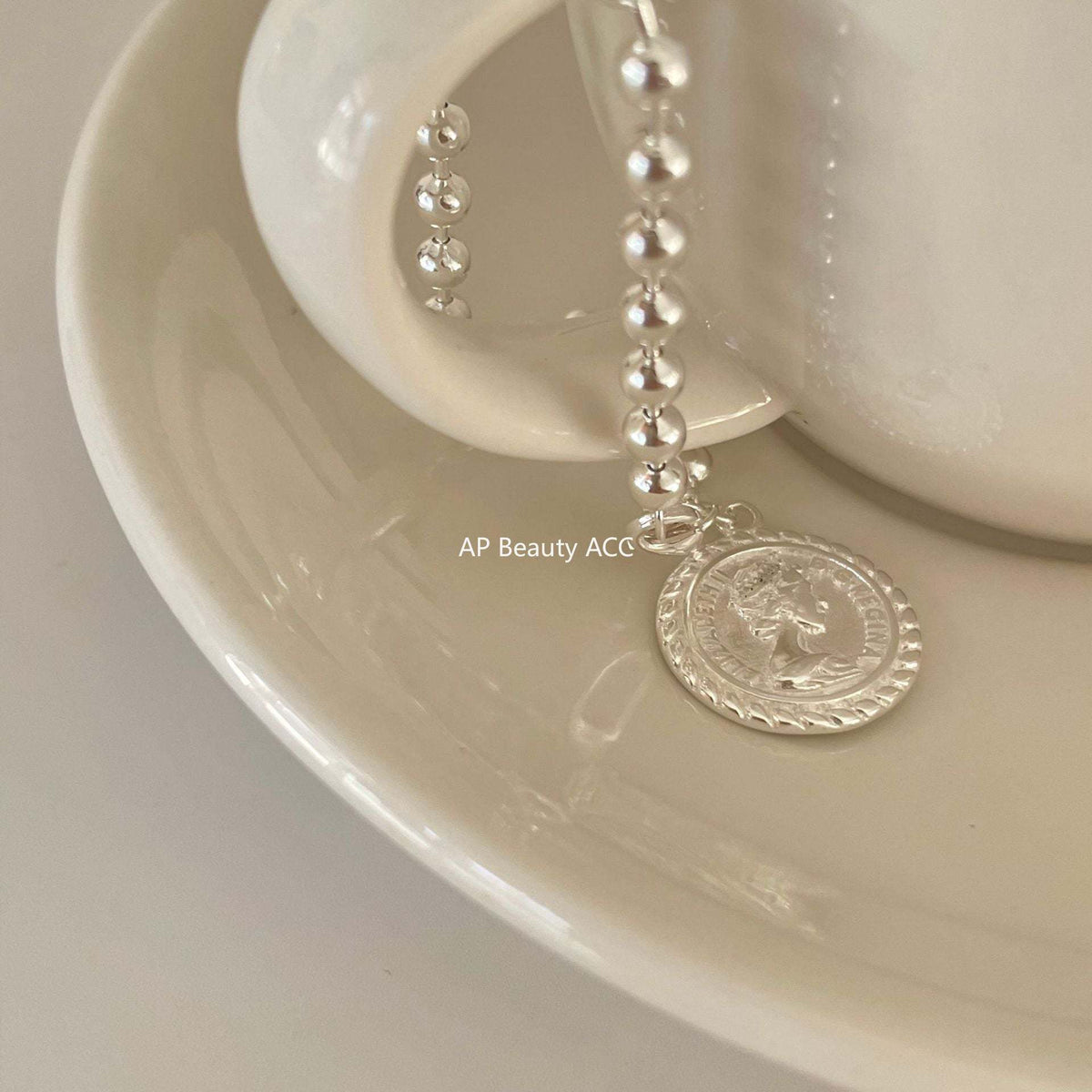 F廠-韓國韓版925純銀銀飾設計鏈條硬幣光珠簡約手鍊手飾「A162」25.12-1